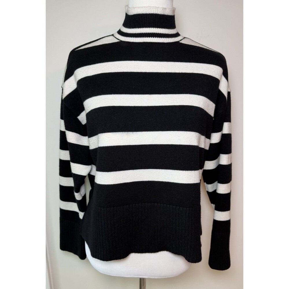 Sundays By We Are Sundays Striped Mock Neck Sweater Women’s Medium Black Cream